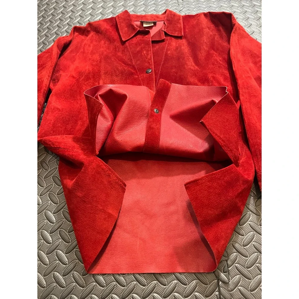 Vintage DA‎ CAVANNA Red Suede Leather Button Up Shirt Jacket Women's Size L